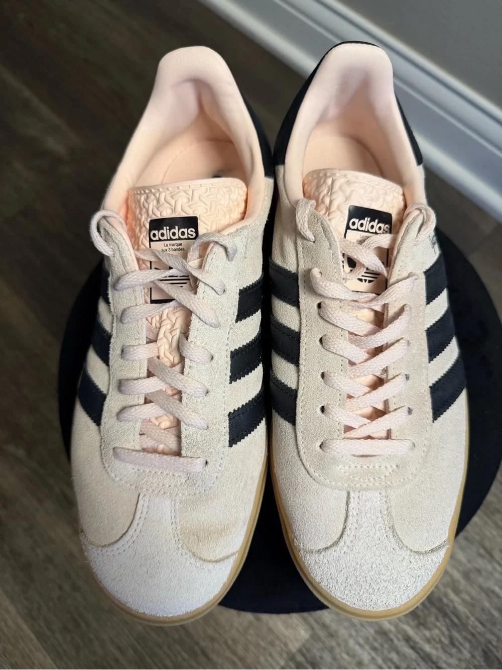 adidas Gazelle Platform Sneakers in Pale Pink with Black Stripes